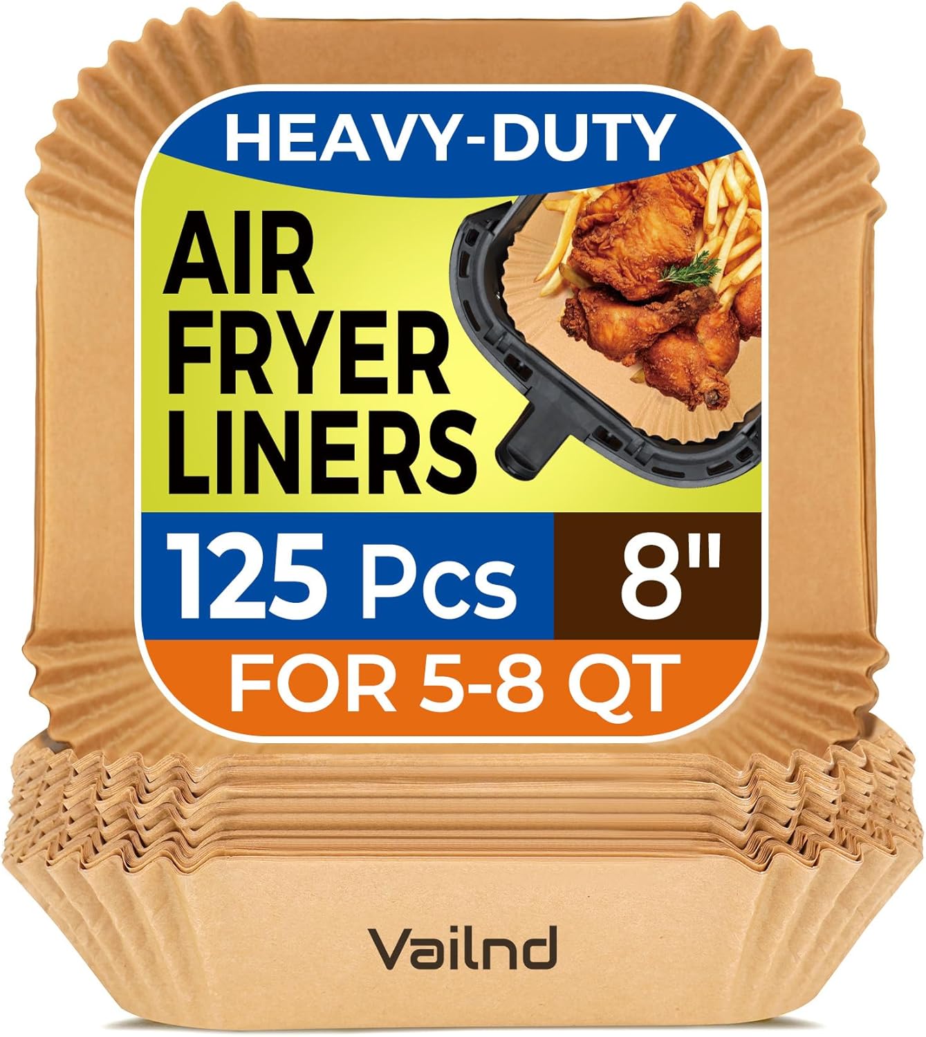  Air Fryer Paper Liners, 125Pcs Parchment Paper, Air Fryer Liners Disposable For Microwave, Non Stick Air Fryer Liner Square Free Of Bleach (8IN)